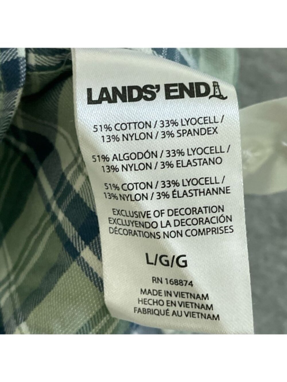 NWT Lands' End Mens L Green Plaid Button-Down Shirt - Picture 6 of 9